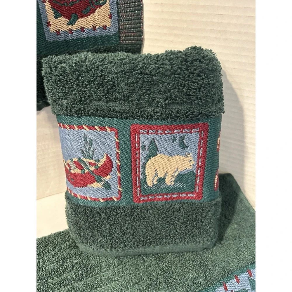 Jubilee Bath Towel Set Cabin Woodland Hunting Theme 6 Piece Set Hunter Green